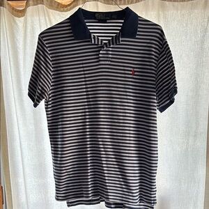 Striped Polo Shirt - Navy and White